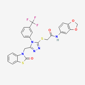 molecular formula C26H18F3N5O4S2 B2730179 N-(苯并[d][1,3]二噁杂环己-5-基)-2-((5-((2-氧代苯并[d]噻唑-3(2H)-基)甲基)-4-(3-(三氟甲基)苯基)-4H-1,2,4-三唑-3-基)硫)乙酰胺 CAS No. 896677-93-3