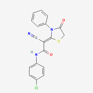 molecular formula C18H12ClN3O2S B2730182 (2Z)-N-(4-chlorophenyl)-2-cyano-2-(4-oxo-3-phenyl-1,3-thiazolidin-2-ylidene)ethanamide CAS No. 1357291-28-1