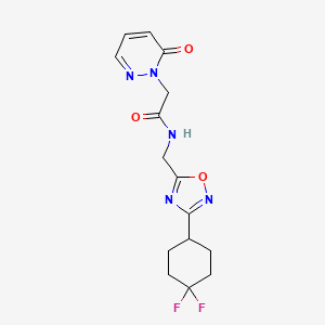 molecular formula C15H17F2N5O3 B2730184 N-((3-(4,4-difluorocyclohexyl)-1,2,4-oxadiazol-5-yl)methyl)-2-(6-oxopyridazin-1(6H)-yl)acetamide CAS No. 2034306-40-4