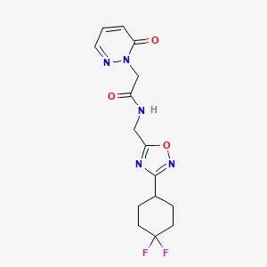 molecular formula C15H17F2N5O3 B2730184 N-((3-(4,4-二氟环己基)-1,2,4-噁二唑-5-基)甲基)-2-(6-氧代吡啶并[1,6H]嘧啶-1-基)乙酰胺 CAS No. 2034306-40-4