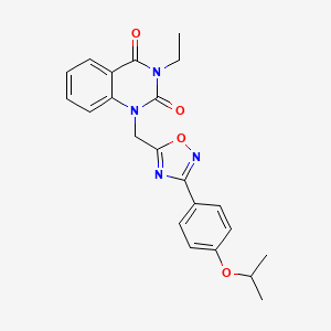 molecular formula C22H22N4O4 B2730186 3-ethyl-1-((3-(4-isopropoxyphenyl)-1,2,4-oxadiazol-5-yl)methyl)quinazoline-2,4(1H,3H)-dione CAS No. 1207019-75-7