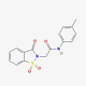 molecular formula C16H14N2O4S B2730189 2-(1,1-dioxido-3-oxo-1,2-benzothiazol-2(3H)-yl)-N-(4-methylphenyl)acetamide CAS No. 182925-85-5