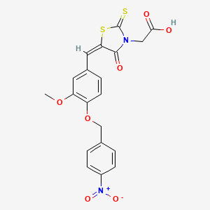 molecular formula C20H16N2O7S2 B2730191 (E)-2-(5-(3-methoxy-4-((4-nitrobenzyl)oxy)benzylidene)-4-oxo-2-thioxothiazolidin-3-yl)acetic acid CAS No. 312608-15-4