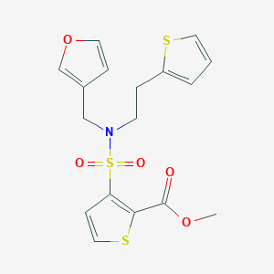 molecular formula C17H17NO5S3 B2730192 甲基3-(N-(呋喃-3-基甲基)-N-(2-(噻吩-2-基)乙基)磺酰基)噻吩-2-羧酸酯 CAS No. 1428348-63-3