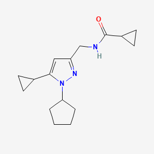 molecular formula C16H23N3O B2730194 N-((1-cyclopentyl-5-cyclopropyl-1H-pyrazol-3-yl)methyl)cyclopropanecarboxamide CAS No. 1448135-45-2