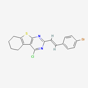 molecular formula C18H14BrClN2S B2730198 2-[(E)-2-(4-bromophenyl)ethenyl]-4-chloro-5,6,7,8-tetrahydro-[1]benzothiolo[2,3-d]pyrimidine CAS No. 851169-47-6