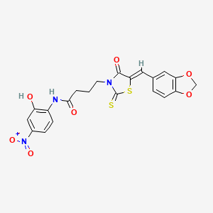 molecular formula C21H17N3O7S2 B2730199 (Z)-4-(5-(苯并[d][1,3]二氧杂环戊-5-基甲亚甲基)-4-氧代-2-噻唑烷-3-基)-N-(2-羟基-4-硝基苯基)丁酰胺 CAS No. 681815-22-5