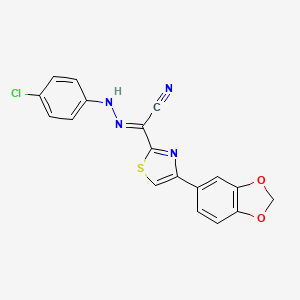 molecular formula C18H11ClN4O2S B2730209 (2E)-4-(1,3-benzodioxol-5-yl)-N-(4-chloroanilino)-1,3-thiazole-2-carboximidoyl cyanide CAS No. 477190-52-6