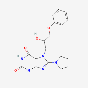 molecular formula C19H23N5O4 B2730218 7-(2-hydroxy-3-phenoxypropyl)-3-methyl-8-(pyrrolidin-1-yl)-1H-purine-2,6(3H,7H)-dione CAS No. 510717-27-8