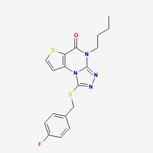 molecular formula C18H17FN4OS2 B2730233 4-butyl-1-((4-fluorobenzyl)thio)thieno[2,3-e][1,2,4]triazolo[4,3-a]pyrimidin-5(4H)-one CAS No. 1189647-14-0