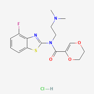 molecular formula C16H19ClFN3O3S B2730235 N-(2-(二甲胺基)乙基)-N-(4-氟苯并[d]噻唑-2-基)-5,6-二氢-1,4-二氧杂环己烷-2-甲酰胺盐酸盐 CAS No. 1216545-86-6