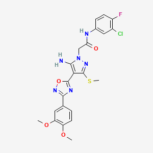 molecular formula C22H20ClFN6O4S B2730242 2-(5-amino-4-(3-(3,4-dimethoxyphenyl)-1,2,4-oxadiazol-5-yl)-3-(methylthio)-1H-pyrazol-1-yl)-N-(3-chloro-4-fluorophenyl)acetamide CAS No. 1242949-77-4