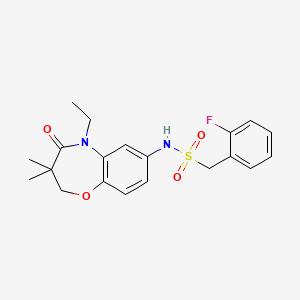 molecular formula C20H23FN2O4S B2730264 N-(5-ethyl-3,3-dimethyl-4-oxo-2,3,4,5-tetrahydrobenzo[b][1,4]oxazepin-7-yl)-1-(2-fluorophenyl)methanesulfonamide CAS No. 922024-22-4