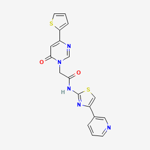 molecular formula C18H13N5O2S2 B2730266 2-(6-oxo-4-(thiophen-2-yl)pyrimidin-1(6H)-yl)-N-(4-(pyridin-3-yl)thiazol-2-yl)acetamide CAS No. 1251696-96-4