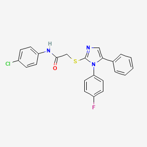 molecular formula C23H17ClFN3OS B2730268 N-(4-chlorophenyl)-2-((1-(4-fluorophenyl)-5-phenyl-1H-imidazol-2-yl)thio)acetamide CAS No. 1207008-30-7