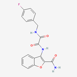 molecular formula C18H14FN3O4 B2730272 N1-(2-carbamoylbenzofuran-3-yl)-N2-(4-fluorobenzyl)oxalamide CAS No. 920384-12-9