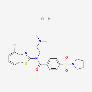 molecular formula C22H26Cl2N4O3S2 B2730274 N-(4-氯苯并[d]噻唑-2-基)-N-(2-(二甲基氨基)乙基)-4-(吡咯啉-1-基磺酰)苯甲酰胺盐酸盐 CAS No. 1321767-54-7