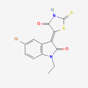 molecular formula C13H9BrN2O2S2 B2730286 (3Z)-5-bromo-1-ethyl-3-(4-oxo-2-thioxo-1,3-thiazolidin-5-ylidene)-1,3-dihydro-2H-indol-2-one CAS No. 617698-19-8