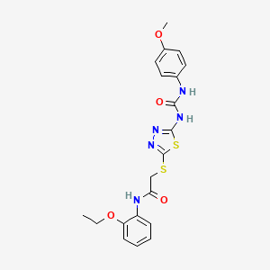 molecular formula C20H21N5O4S2 B2730290 N-(2-ethoxyphenyl)-2-((5-(3-(4-methoxyphenyl)ureido)-1,3,4-thiadiazol-2-yl)thio)acetamide CAS No. 898436-37-8