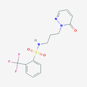 molecular formula C14H14F3N3O3S B2730317 N-(3-(6-oxopyridazin-1(6H)-yl)propyl)-2-(trifluoromethyl)benzenesulfonamide CAS No. 1105200-32-5