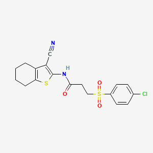 molecular formula C18H17ClN2O3S2 B2730320 3-((4-chlorophenyl)sulfonyl)-N-(3-cyano-4,5,6,7-tetrahydrobenzo[b]thiophen-2-yl)propanamide CAS No. 895459-68-4