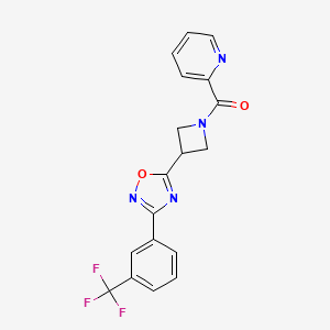 molecular formula C18H13F3N4O2 B2730323 Pyridin-2-yl(3-(3-(3-(trifluoromethyl)phenyl)-1,2,4-oxadiazol-5-yl)azetidin-1-yl)methanone CAS No. 1428347-91-4