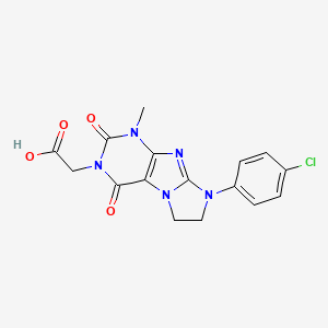 molecular formula C16H14ClN5O4 B2730332 2-[6-(4-Chlorophenyl)-4-methyl-1,3-dioxo-7,8-dihydropurino[7,8-a]imidazol-2-yl]acetic acid CAS No. 878736-55-1