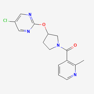 molecular formula C15H15ClN4O2 B2730339 (3-((5-Chloropyrimidin-2-yl)oxy)pyrrolidin-1-yl)(2-methylpyridin-3-yl)methanone CAS No. 2034300-40-6