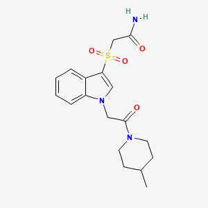 molecular formula C18H23N3O4S B2730344 2-((1-(2-(4-methylpiperidin-1-yl)-2-oxoethyl)-1H-indol-3-yl)sulfonyl)acetamide CAS No. 878059-07-5