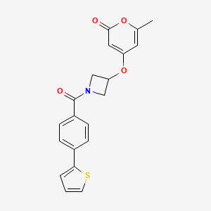molecular formula C20H17NO4S B2730346 6-甲基-4-((1-(4-(噻吩-2-基)苯甲酰)氮代杂环丁烷-3-基)氧基)-2H-吡喃-2-酮 CAS No. 1795086-37-1