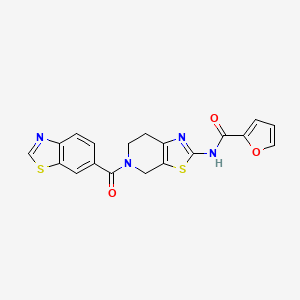 molecular formula C19H14N4O3S2 B2730357 N-(5-(benzo[d]thiazole-6-carbonyl)-4,5,6,7-tetrahydrothiazolo[5,4-c]pyridin-2-yl)furan-2-carboxamide CAS No. 1351605-46-3