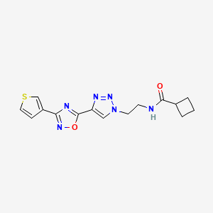 molecular formula C15H16N6O2S B2730358 N-(2-(4-(3-(thiophen-3-yl)-1,2,4-oxadiazol-5-yl)-1H-1,2,3-triazol-1-yl)ethyl)cyclobutanecarboxamide CAS No. 2034509-32-3
