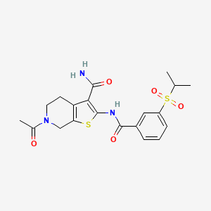 molecular formula C20H23N3O5S2 B2730362 6-Acetyl-2-(3-(isopropylsulfonyl)benzamido)-4,5,6,7-tetrahydrothieno[2,3-c]pyridine-3-carboxamide CAS No. 919843-69-9