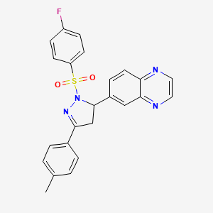 molecular formula C24H19FN4O2S B2730370 6-(1-((4-氟苯基)磺酰)-3-(对甲苯基)-4,5-二氢-1H-吡唑-5-基)喹喔啉 CAS No. 1018048-59-3
