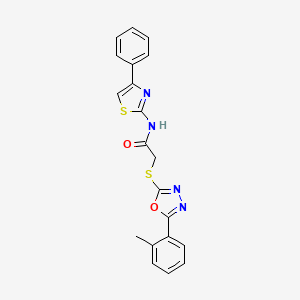 molecular formula C20H16N4O2S2 B2730381 N-(4-苯基噻唑-2-基)-2-((5-(邻甲苯基)-1,3,4-噁二唑-2-基)硫基)乙酰胺 CAS No. 332936-39-7