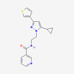 molecular formula C18H18N4OS B2730395 N-(2-(5-cyclopropyl-3-(thiophen-3-yl)-1H-pyrazol-1-yl)ethyl)nicotinamide CAS No. 2034477-33-1