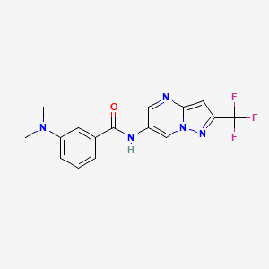 molecular formula C16H14F3N5O B2730397 3-(二甲氨基)-N-(2-(三氟甲基)吡唑并[1,5-a]嘧啶-6-基)苯甲酰胺 CAS No. 2034620-07-8
