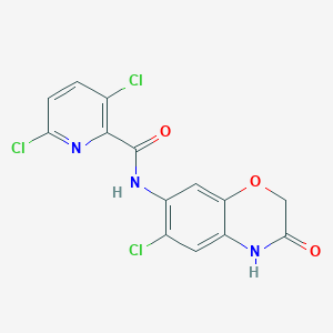 molecular formula C14H8Cl3N3O3 B2730402 3,6-dichloro-N-(6-chloro-3-oxo-3,4-dihydro-2H-1,4-benzoxazin-7-yl)pyridine-2-carboxamide CAS No. 1147660-49-8