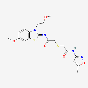 molecular formula C19H22N4O5S2 B2730414 (Z)-N-(6-methoxy-3-(2-methoxyethyl)benzo[d]thiazol-2(3H)-ylidene)-2-((2-((5-methylisoxazol-3-yl)amino)-2-oxoethyl)thio)acetamide CAS No. 851716-94-4