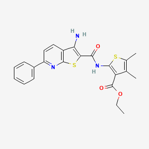 molecular formula C23H21N3O3S2 B2730415 Ethyl 2-(3-amino-6-phenylthieno[2,3-b]pyridine-2-carboxamido)-4,5-dimethylthiophene-3-carboxylate CAS No. 923202-74-8