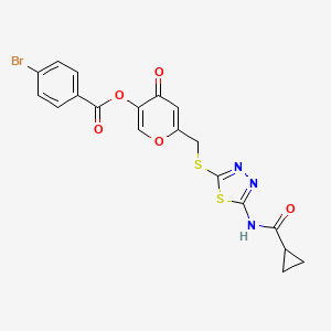 molecular formula C19H14BrN3O5S2 B2730429 6-(((5-(环丙烷羧胺基)-1,3,4-噻二唑-2-基)硫)甲基)-4-氧代-4H-吡喃-3-基 4-溴苯甲酸酯 CAS No. 877651-27-9