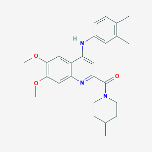 molecular formula C26H31N3O3 B2730435 (4-((3,4-Dimethylphenyl)amino)-6,7-dimethoxyquinolin-2-yl)(4-methylpiperidin-1-yl)methanone CAS No. 1226448-63-0