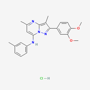 molecular formula C23H25ClN4O2 B2730471 2-(3,4-二甲氧苯基)-3,5-二甲基-N-(间甲苯基)吡唑并[1,5-a]嘧啶-7-胺盐酸盐 CAS No. 1216750-75-2