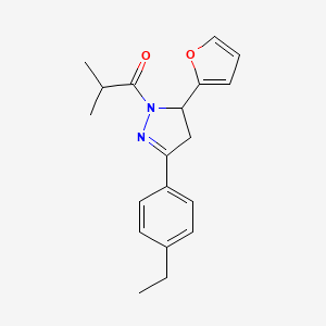 molecular formula C19H22N2O2 B2730477 1-(3-(4-ethylphenyl)-5-(furan-2-yl)-4,5-dihydro-1H-pyrazol-1-yl)-2-methylpropan-1-one CAS No. 865615-39-0