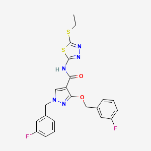 molecular formula C22H19F2N5O2S2 B2730483 N-(5-(乙硫基)-1,3,4-噻二唑-2-基)-1-(3-氟苯甲基)-3-((3-氟苯甲基)氧基)-1H-吡唑-4-羧酰胺 CAS No. 1020526-64-0