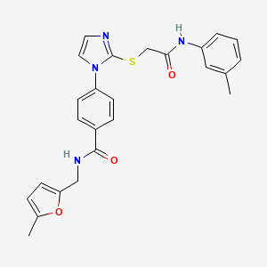 molecular formula C25H24N4O3S B2730500 N-((5-methylfuran-2-yl)methyl)-4-(2-((2-oxo-2-(m-tolylamino)ethyl)thio)-1H-imidazol-1-yl)benzamide CAS No. 1207000-28-9