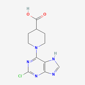 molecular formula C11H12ClN5O2 B2730504 1-(2-氯-7H-嘧啶-6-基)哌啶-4-羧酸 CAS No. 919736-51-9