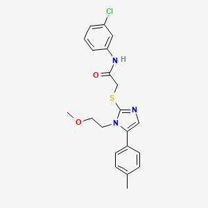 molecular formula C21H22ClN3O2S B2730510 N-(3-chlorophenyl)-2-((1-(2-methoxyethyl)-5-(p-tolyl)-1H-imidazol-2-yl)thio)acetamide CAS No. 1207036-58-5