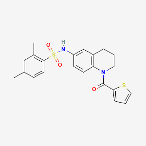 molecular formula C22H22N2O3S2 B2730511 2,4-dimethyl-N-(1-(thiophene-2-carbonyl)-1,2,3,4-tetrahydroquinolin-6-yl)benzenesulfonamide CAS No. 1005293-22-0