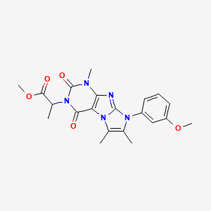 molecular formula C21H23N5O5 B2730520 甲基 2-(8-(3-甲氧基苯基)-1,6,7-三甲基-2,4-二氧-1H-咪唑[2,1-f]嘌呤-3(2H,4H,8H)-基)丙酸酯 CAS No. 887457-88-7